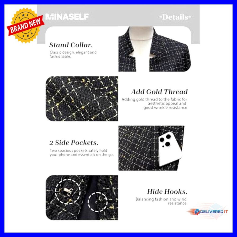 Polyester Tweed Blazer Jacket Open Front Lined Pr… - image 6